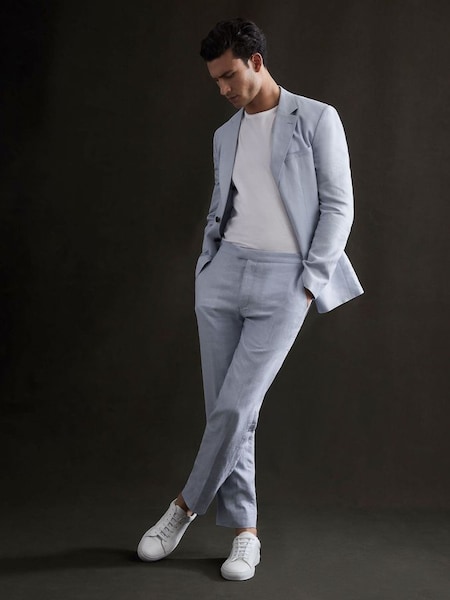 Slim Fit Linen Trousers in Soft Blue (D88779) | £65