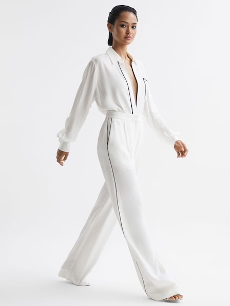 Petite Mid Rise Wide Leg Trousers in Ivory (D89712) | £85