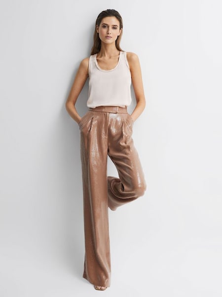 Sequin Wide Leg Trousers in Nude (D89715) | £110