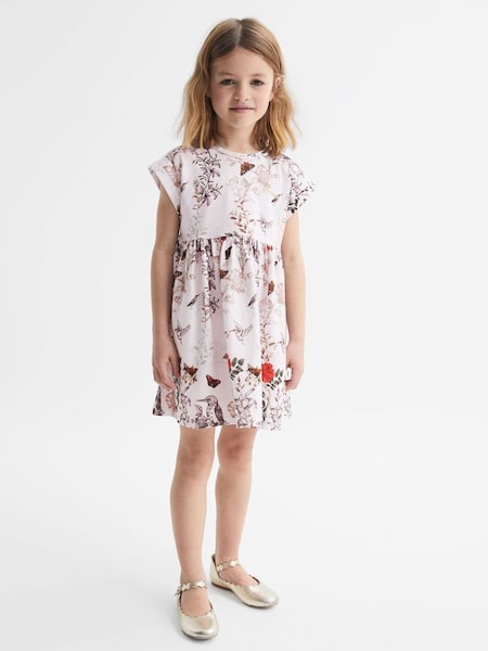 Junior Floral Print Jersey Dress in Pale Pink (D91345) | £20