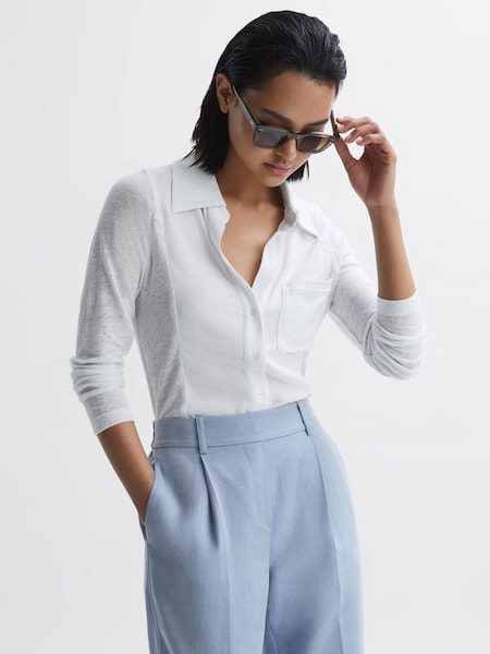 Linen Sheer Button Through Shirt in White (D97807) | £80