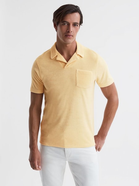 Towelling Cuban Collar Polo Shirt in Lemon (D97833) | £35