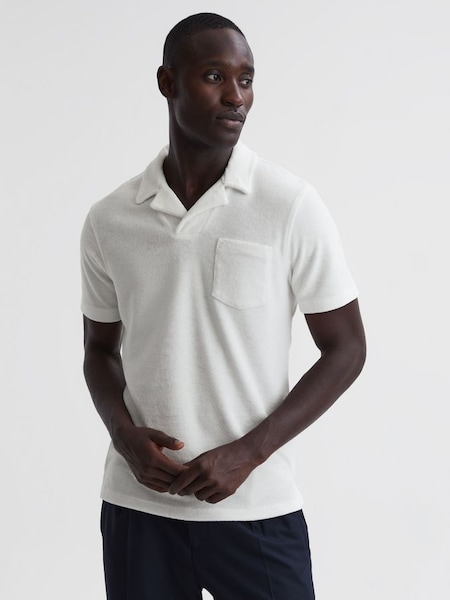 Towelling Cuban Collar Polo Shirt in White (D97837) | £50