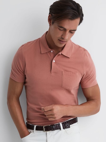 Slim Fit Cotton Polo Shirt in Slate Rose (D97850) | £50
