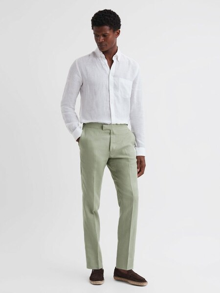 Slim Fit Linen Trousers in Apple (D97858) | £95