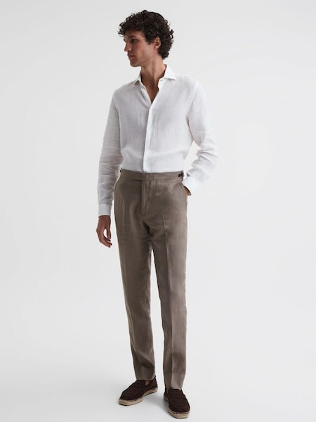 Slim Fit Linen Trousers in Sage (D97890) | £60