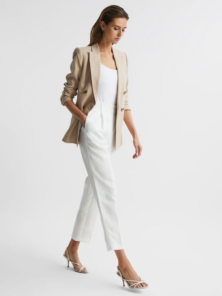 Tapered Linen Trousers in White (D98238) | £70