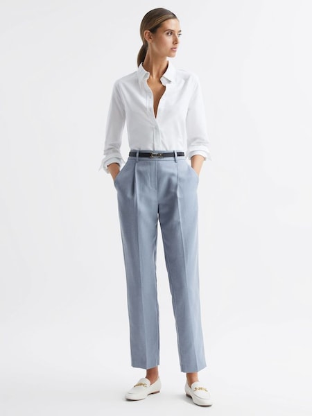 Tapered Linen Trousers in Pale Blue (D98240) | £85