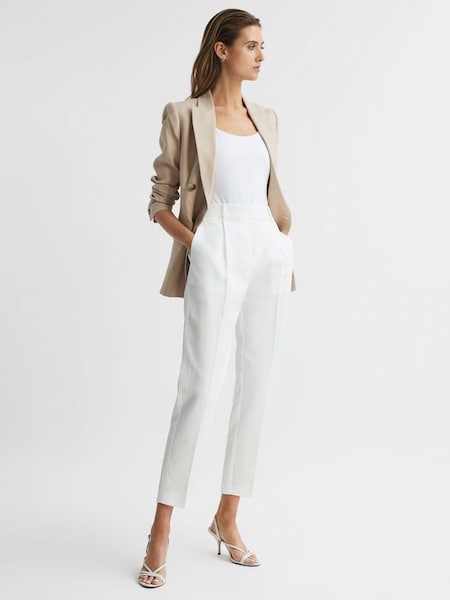 Petite Tapered Linen Trousers in White (D99241) | £85
