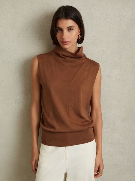 Wool Slouched Sleeveless Top in Toffee (E08138) | £68