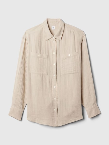 Neutral Crinkle Gauze Big Shirt (E08161) | £35
