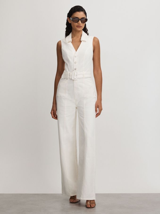 Buy Women s CREAM JUMPSUIT Denim Online Reiss UK