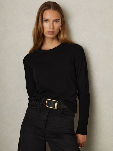 Wool Blend Crew Neck Jumper with Cashmere in Black (E14743) | £98