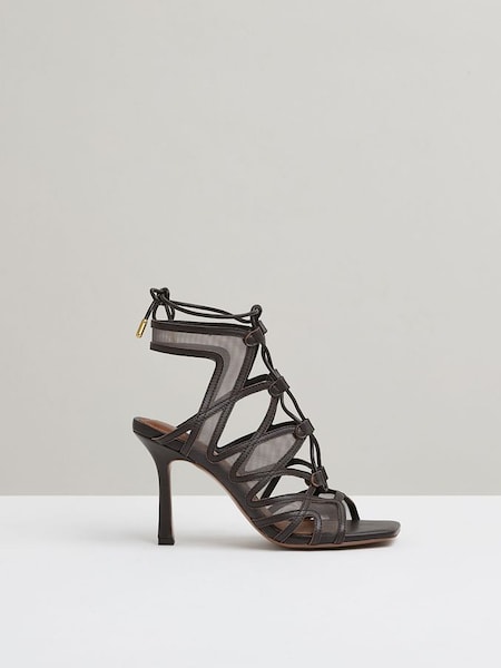 Mesh Leather Strappy Heels in Chocolate (E14749) | £168