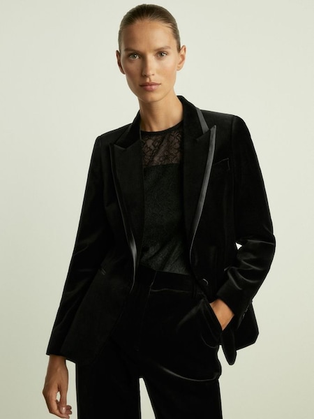 Petite Velvet Single Breasted Suit Blazer in Black (E26363) | £278