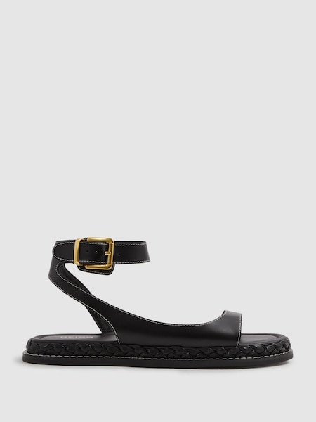 Gabi Black Leather Plait Detail Sandals (E26370) | £158