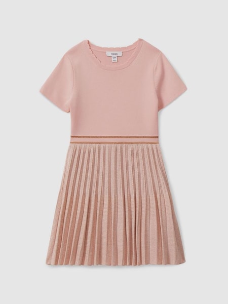 Teen Metallic Pleated Knitted Dress in Pink (E26395) | £78