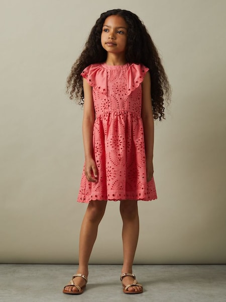 Junior Cotton Broderie Dress in Pink (E26396) | £75