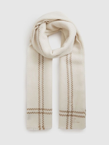 Wool Cashmere Fringed Scarf in Cream (E28615) | £98