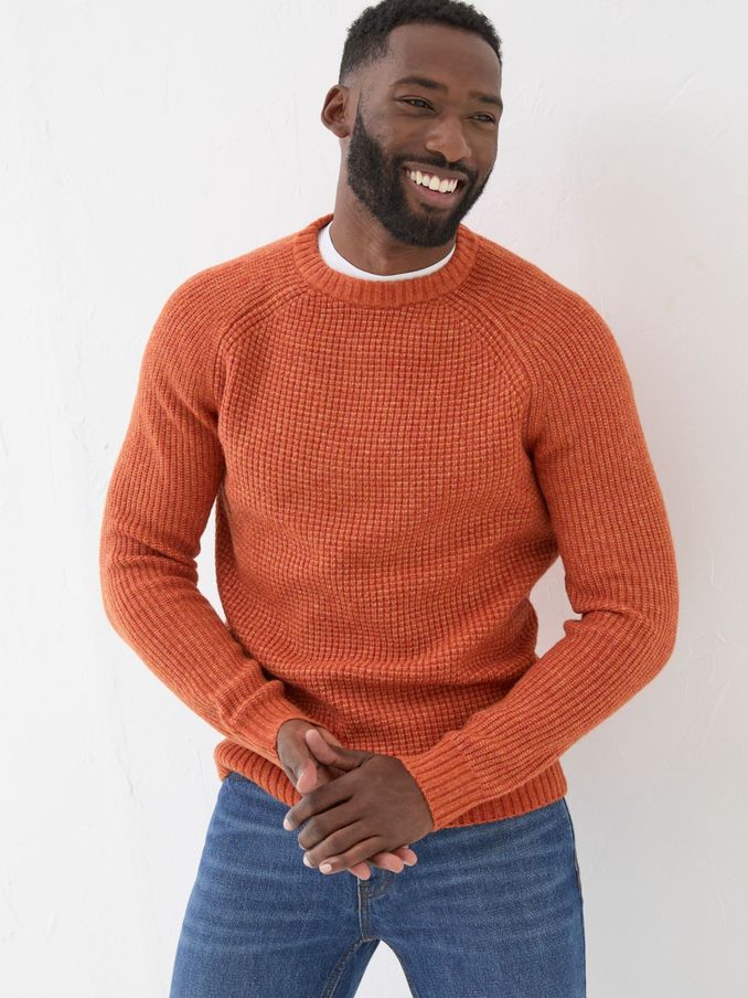 Orange sweater mens outfit online