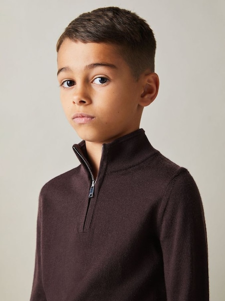 Senior Merino Wool Half-Zip Funnel Neck Jumper in Dark Bordeaux (E52858) | £34