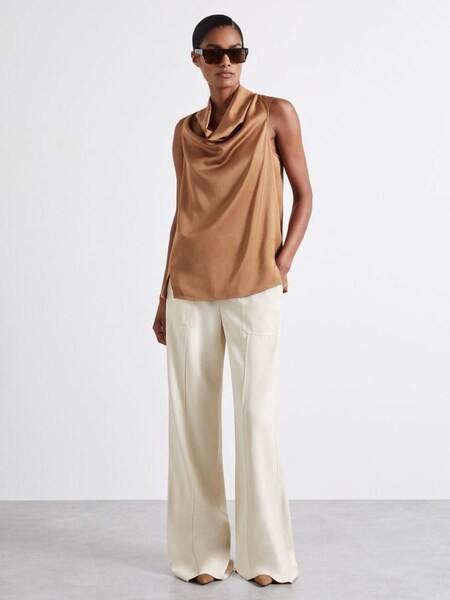 Atelier Satin Cowl-Neck Top in Tan (E52865) | £195