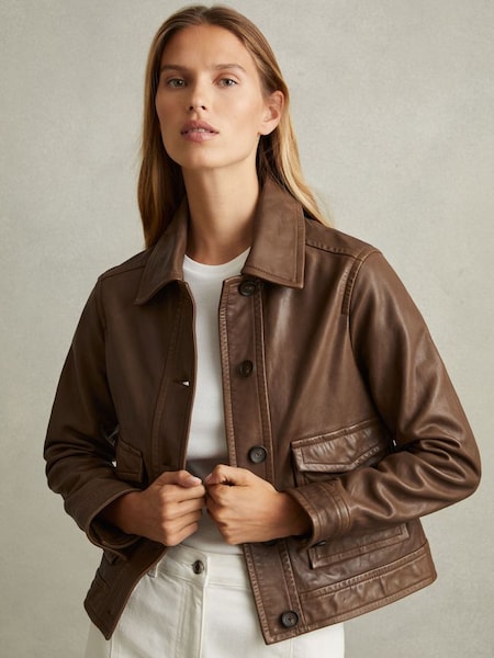 Leather Trucker Jacket in Chocolate (E54475) | £378