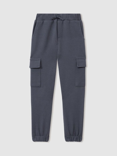 Textured Cotton Blend Drawstring Joggers in Steel Blue (E54506) | £38