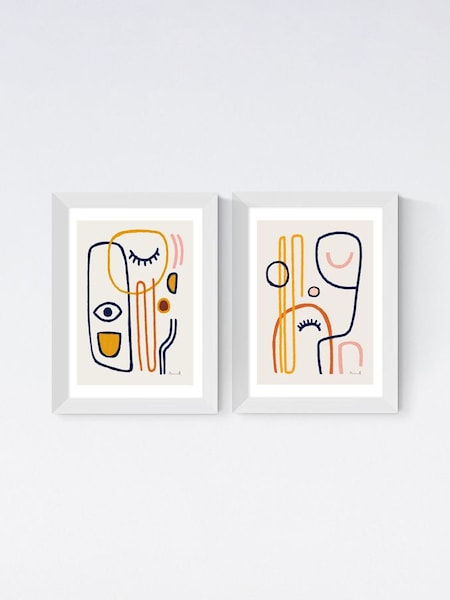 East End Prints White Abstract Faces Set of 2 by Dan Hobday (E55662) | £80 - £215