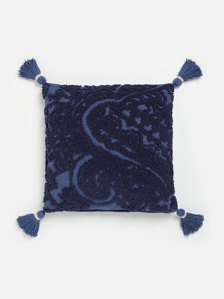 Blue 100% Cotton Paisley Tufted Cushion (E60093) | £40