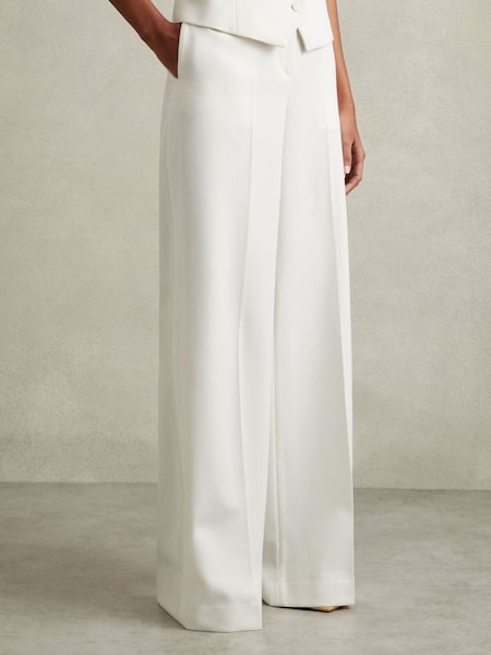 Wool Blend Wide Leg Tux Trousers in White (E74272) | £178