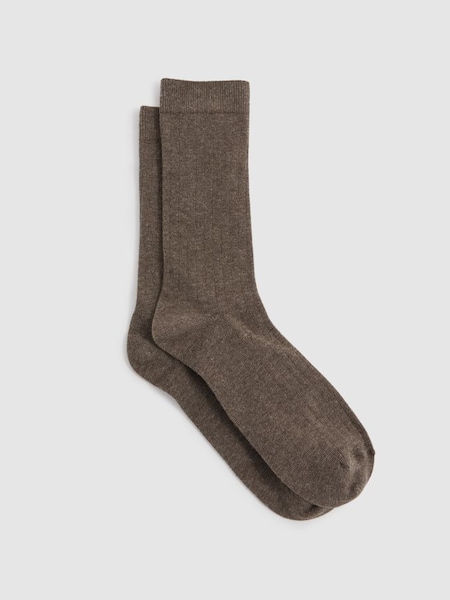 Felicia Chocolate Cotton Blend Ribbed Loafer Socks (E86142) | £15