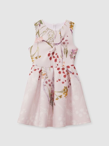 Rhiane Pink Floral Print Scuba Pleated Dress (E86186) | £63