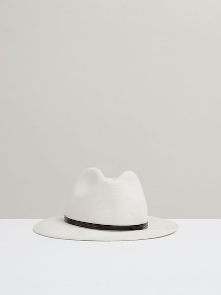 Wool Felt Leather Band Fedora in Ivory (E87471) | £68