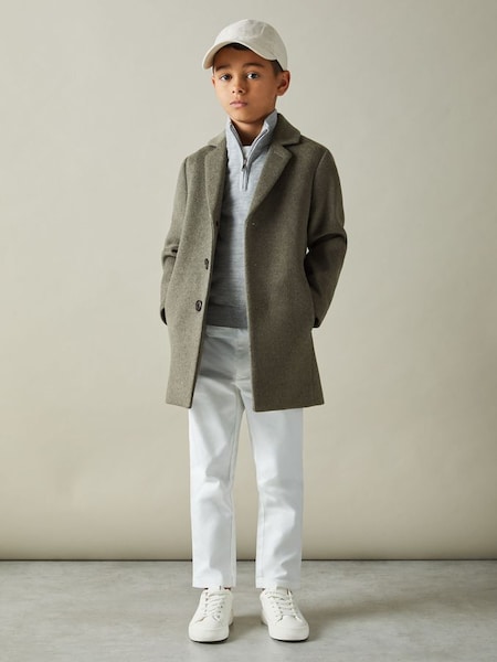 3-9 yrs Single Breasted Overcoat in Green Smoke (H01765) | £98