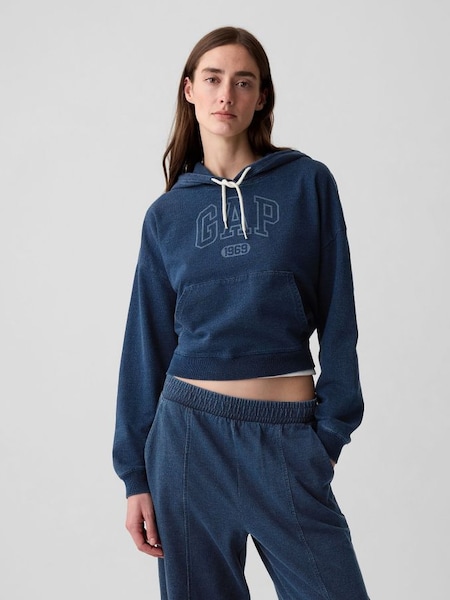 Blue Cotton Arch Logo Cropped Hoodie (H29728) | £45