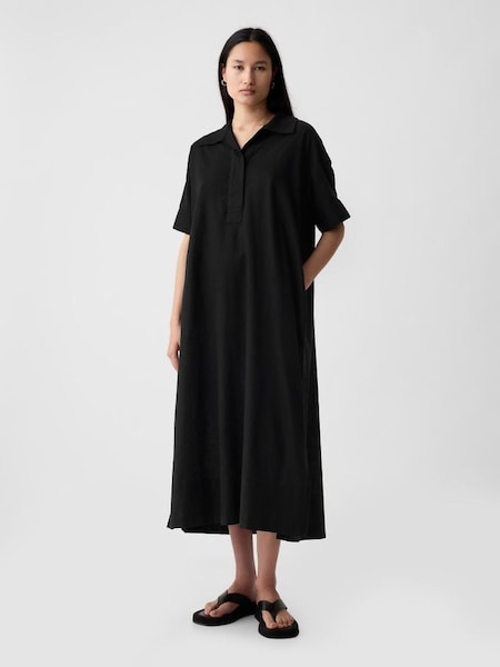 Black Linen-Cotton Short Sleeve Maxi Dress (H59898) | £65