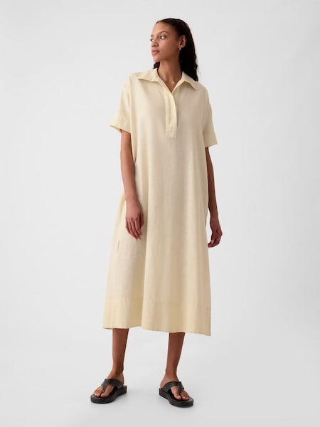 Cream Linen-Cotton Short Sleeve Maxi Dress (H63954) | £65