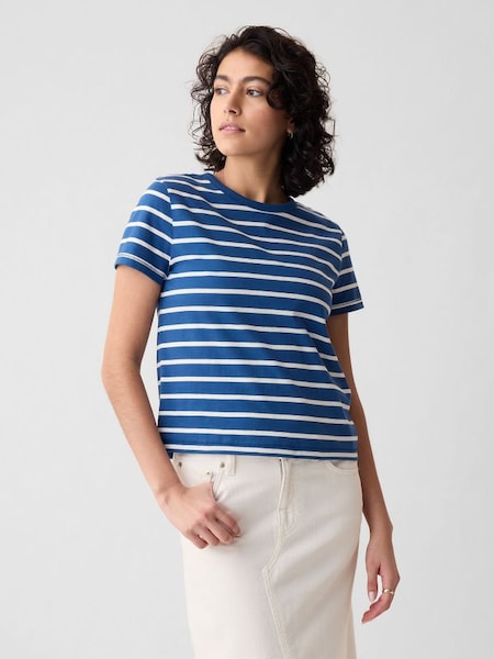 Dark Blue Organic Cotton Vintage Short Sleeve T-Shirt (H69748) | £18