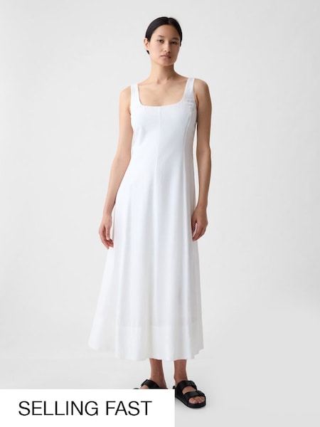 White Linen Blend Square Neck Midi Dress (H76290) | £65