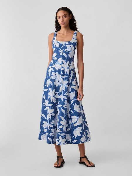 Blue Linen Blend Square Neck Midi Dress (H77865) | £65