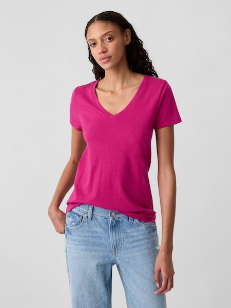 Pink Short Sleeve V Neck T-Shirt (H91986) | £10