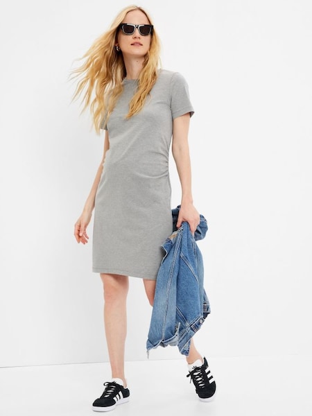 Heather Grey Maternity Ruched Short Sleeve T-Shirt Dress (J95535) | £24