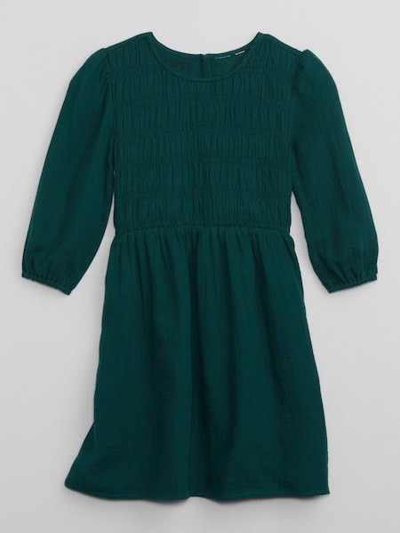 Green Smocked Puff Sleeve Dress (K01007) | £30