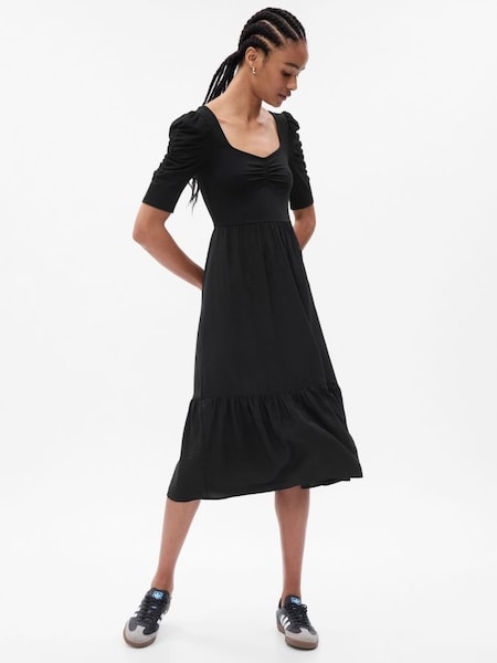 Black Ruched Tiered Midi Dress (K01293) | £65