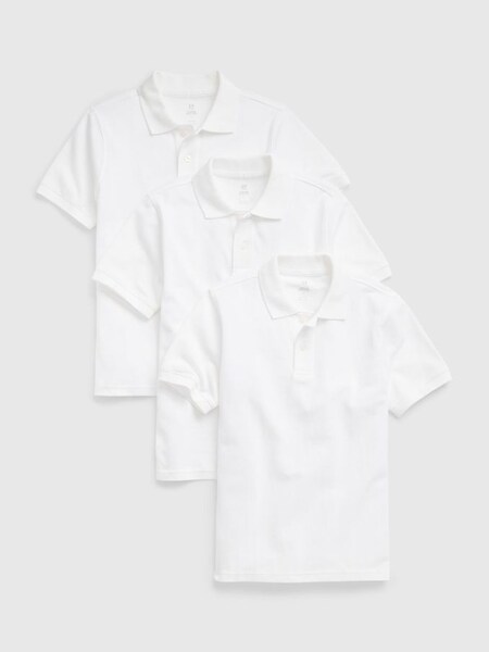 White Organic Cotton 3 Pack Uniform Short Sleeve Polo Shirts (K04362) | £22