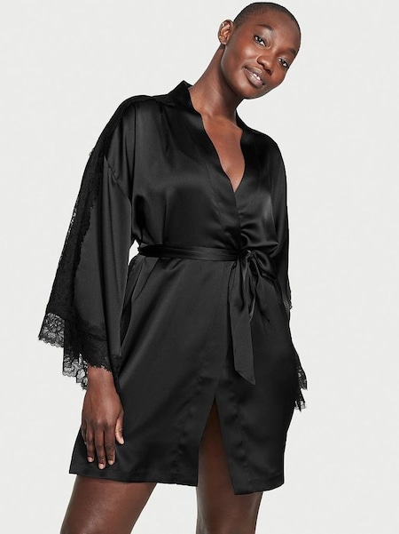 Black Lace Inset Robe (K04974) | £75