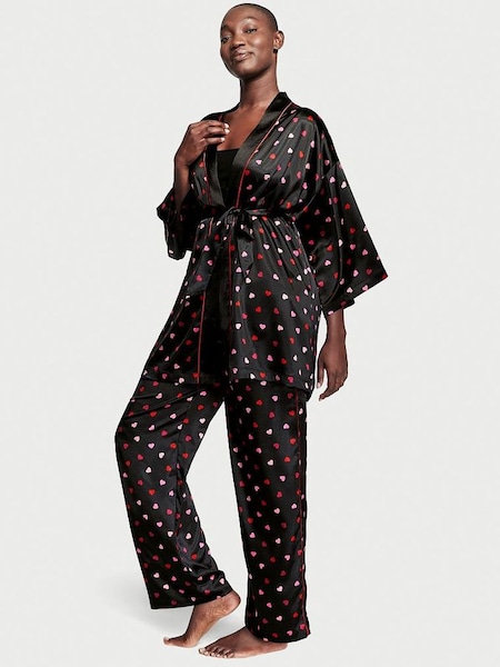 Black Hearts Satin 3 Piece Pyjama Set (K06184) | £37