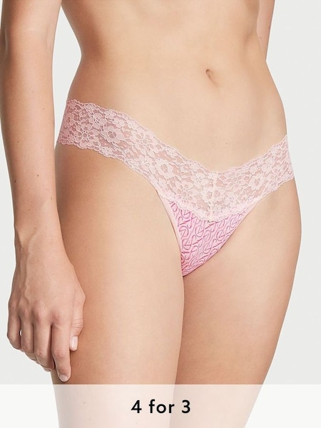Purest Pink Logo Lace Waist Thong Knickers (K06382) | £9