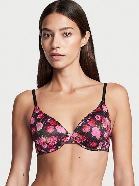 Black Pink Floral Smooth Full Cup Push Up Bra (K06425) | £14